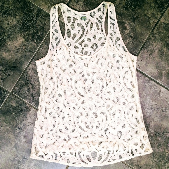 Fossil Cream Lace and mesh vintage style tank - Picture 2 of 8